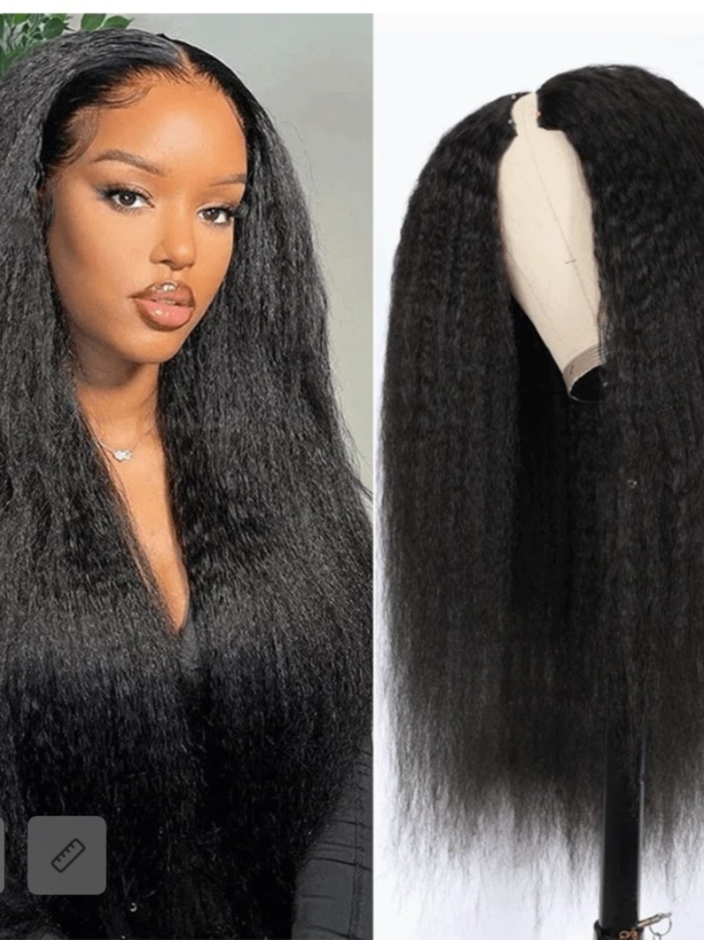 QVR V Part Kinky Straight Wig No Lace No Gel Glueless Kinky Human Hair 20"